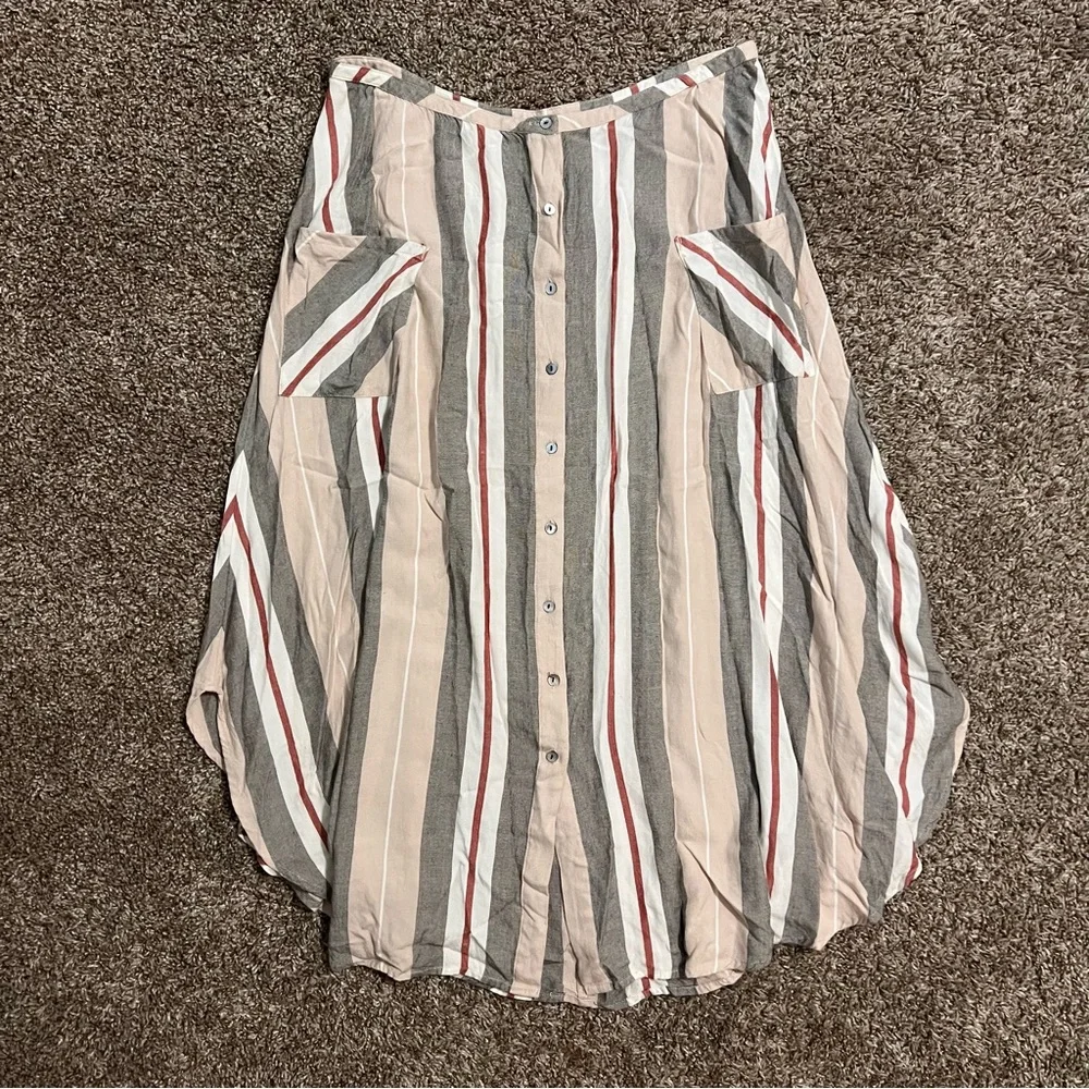 O’Neill Striped Midi Skirt with Button Front Size Large - Picture 2 of 13